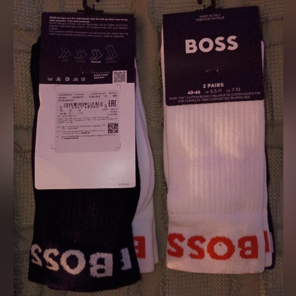Brand new, never Worn Boss Athletic Socks in Black, White, and Red